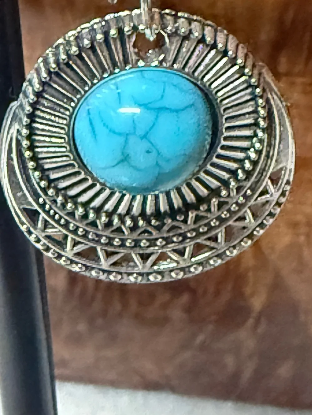 Turquoise Center Silver-Tone Drop Earrings - Women Jewelry